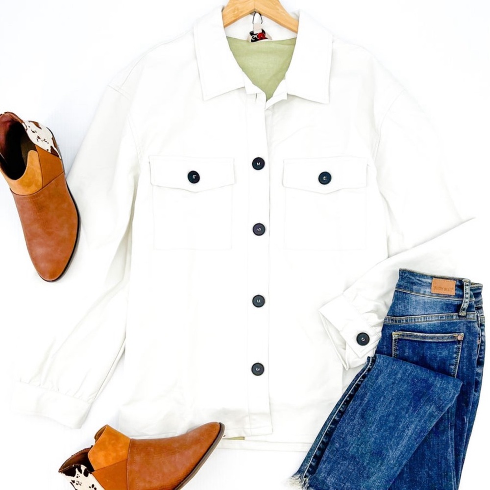 Faux leather off white shacket